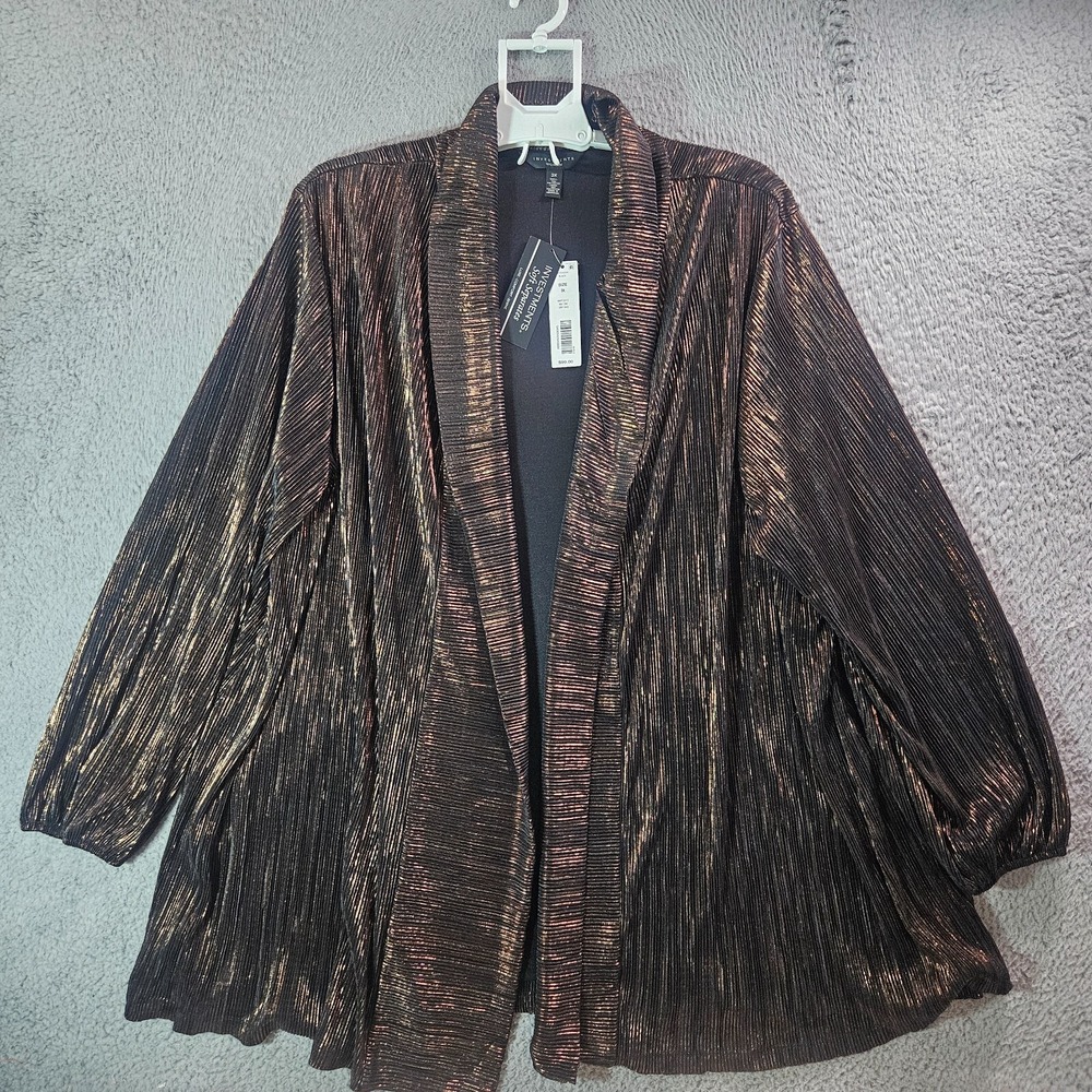 $99 NEW Investments Open Front Cardigan Women 3X Glitter Gold Back Stretch Luxe